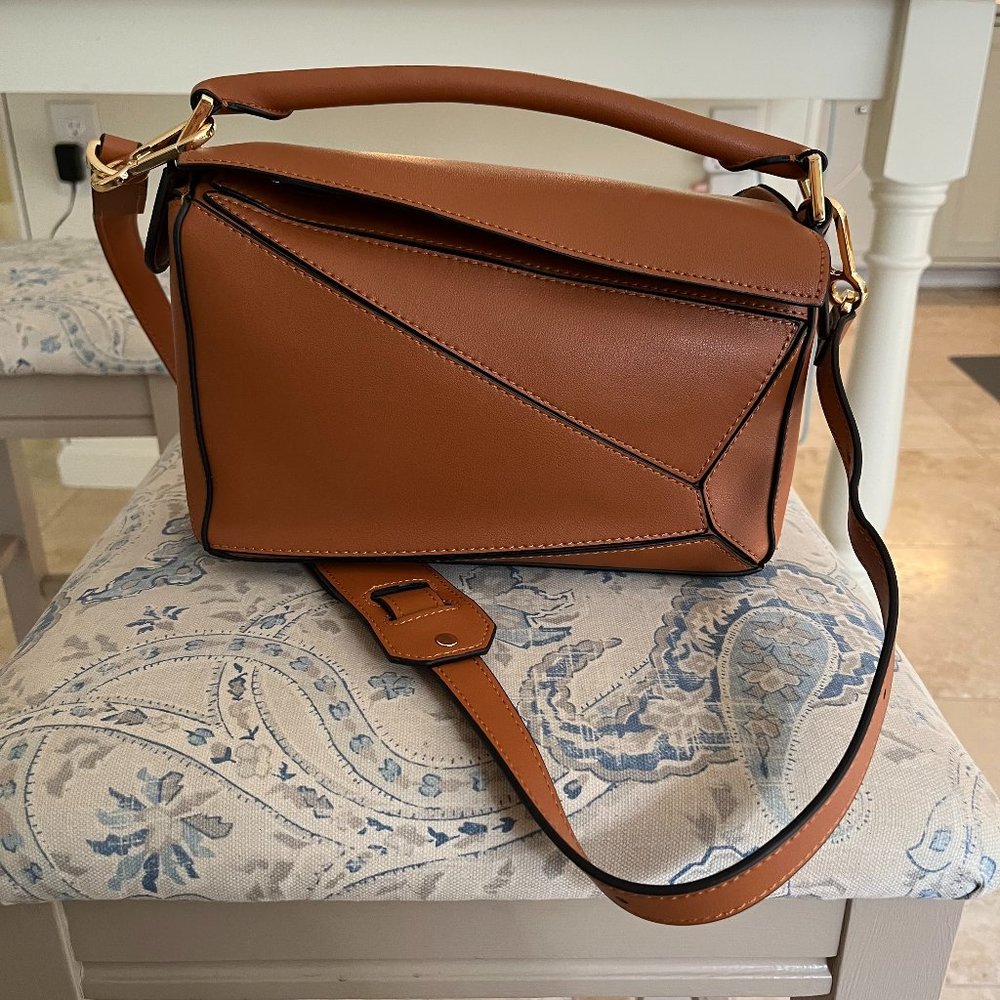 Brand New Loewe Inspired Tan Puzzle Bag with Crossbody Strap